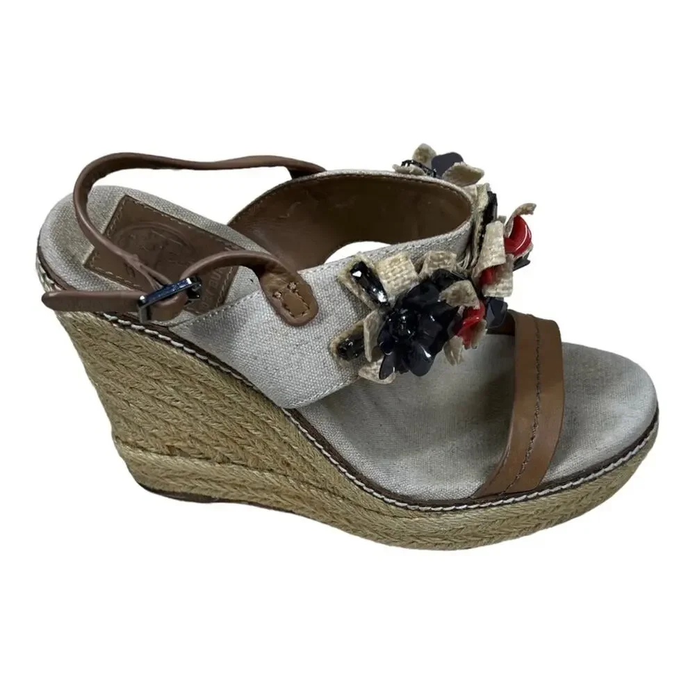 Tory Burch Mallory Lin Natural Wedge Espadrille Sandal